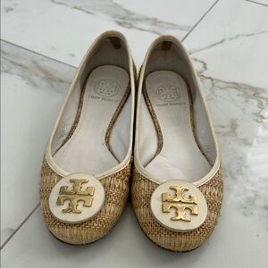Tory Burch Beige Woven Ballet Flats